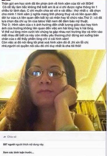 Cô giáo Nguyễn Nữ Kiều Vinh và status nhận được sự quan tâm của dư luận.