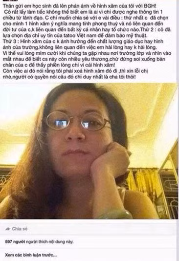 Cô giáo Nguyễn Nữ Kiều Vinh và status nhận được sự quan tâm của dư luận.