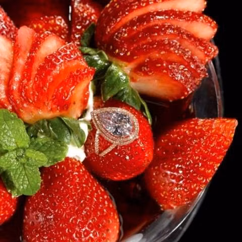 Món tráng miệng dâu tây kèm nhẫn kim cương Để giải nhiệt mùa hè không có gì hiệu quả hơn việc ăn các loại trái cây mát lạnh. Nhà hàng Arnaud's (Mỹ) đã làm ra món tráng miệng độc đáo đắt tiền. Mức giá của nó lên đến 3,95 triệu USD. Sở dĩ nó có mức giá cao như vậy là do trong thành phần có chiếc nhẫn gắn kim cương. Viên kim cương nặng 5 carat và từng thuộc sở hữu của nhà tài chính người Ernest Cassel. Ngoài ra, món ăn này có sốt làm từ rượu vang đỏ, kem vani, dâu tây thượng hạng...