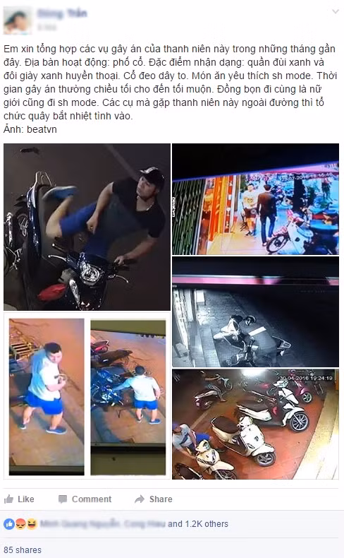 Cư dân mạng tố đối tượng đã từng thực hiện nhiều vụ trộm tương tự qua đặc điểm chiếc quần và đôi giày xanh. Ảnh chụp màn hình.