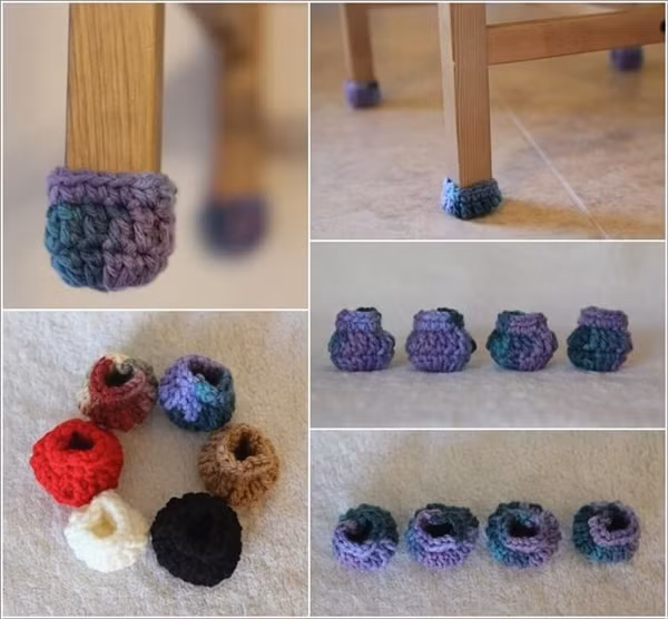 Làm túi len Len thừa cũng có thể sử dụng để móc thành những chiếc túi nho nhỏ. Bọc chân bàn, chân ghế mang lại vẻ đẹp xinh xắn, nổi bật cho không gian. Vào những ngày mùa đông, túi len cũng có thể giúp cho chân bàn, ghế không làm xước thảm, tạo sự đồng bộ với khăn bàn hoặc nệm trải ghế.