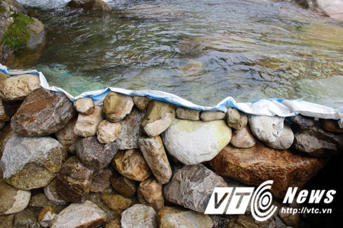 Đắp bờ chặn suối để bắn cá.