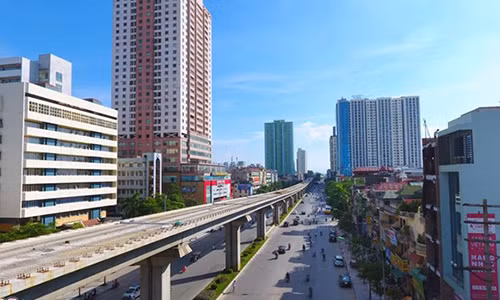 Đường sắt Cát Linh – Hà Đông, đoạn qua quận Hà Đông. Ảnh: Hoàng Hà.