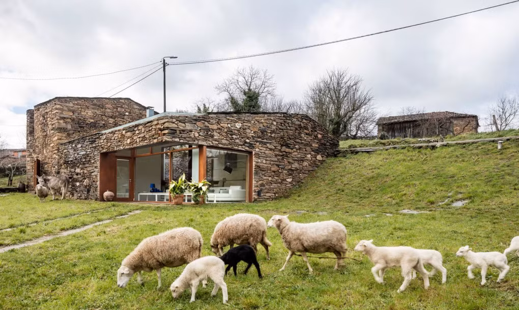 Được đặt tên A'Bodega, ngôi nhà nằm trong vùng rượu vang Ribeira Sacra ở Tây Ban Nha, tòa nhà được xây dựng với những bức tường đá khô truyền thống và có không gian chiều cao gấp đôi ban đầu. Ngôi nhà đá gồm hai dãy phòng ngủ, trong đó, tầng hầm có chức năng như một không gian sống chia cấp, cũng là phòng ngủ thứ ba và hai sân góc.