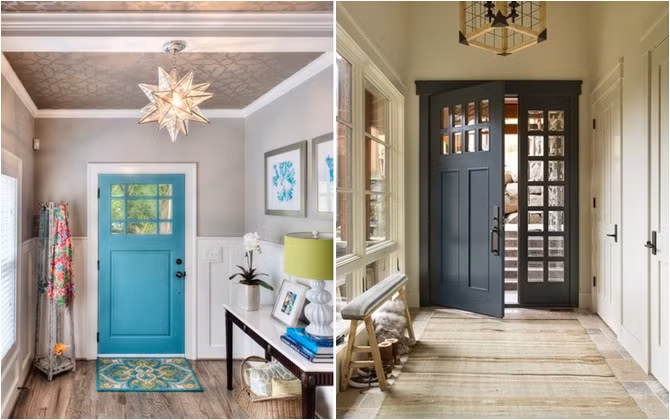Một trong những cách đơn giản nhất để bạn chọn màu sơn cho cánh cửa ra vào là dựa vào các tông màu được sử dụng ở không gian bên trong.
