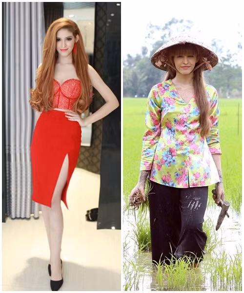 Andrea Aybar không ngại khó, ngại khổ để làm thiếu nữ xuống ruộng gặt lúa.