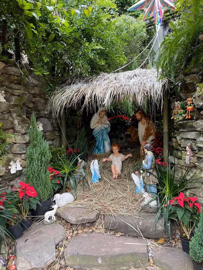 Ngoài ra, anh còn khoe nhẹ hình ảnh hang đá trong vườn tuy đơn sơ nhưng cũng không kém phần cuốn hút.