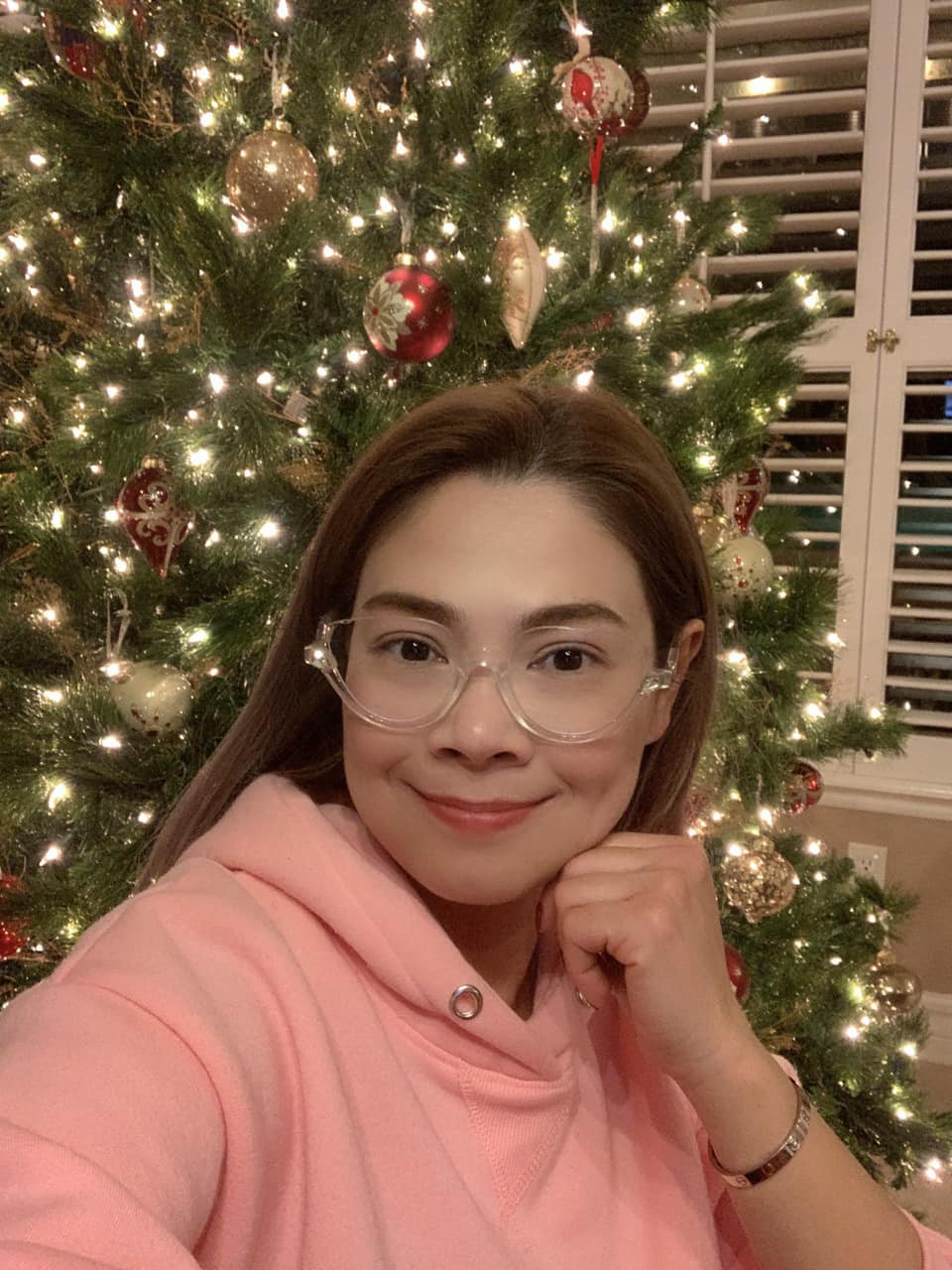 Cây thông rực rỡ ánh đèn trong nhà ca sĩ Thanh Thảo. Nguồn ảnh: FBNV.