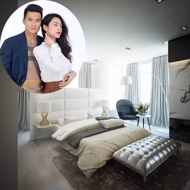 Vợ chồng Công Vinh - Thủy Tiên chọn phòng ngủ với gam màu trắng chủ đạo. Ảnh: FBNV.