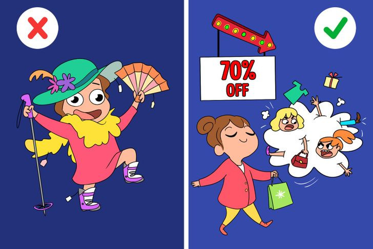 Mua sắm bốc đồng là sai lầm chi tiêu của phần lớn chị em. Thực tế là bạn có thể không nhận thấy khoảnh khắc một chuyến đi mua sắm vui vẻ biến bạn thành con nghiện shopping. Nguồn ảnh: Brightside.