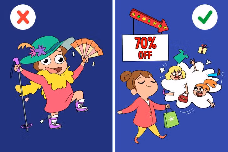 Mua sắm bốc đồng là sai lầm chi tiêu của phần lớn chị em. Thực tế là bạn có thể không nhận thấy khoảnh khắc một chuyến đi mua sắm vui vẻ biến bạn thành con nghiện shopping. Nguồn ảnh: Brightside.