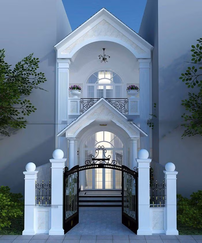 Ngôi nhà hẹp nhưng được khắc phục hiệu quả nhờ kiểu mái dáng chữ A cao ráo, độ dốc thoai thoải. Ảnh: Trananhgroup.