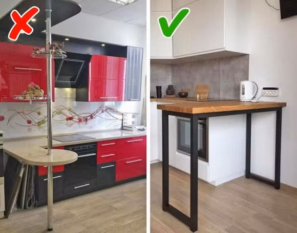 Nhiều năm trước, quầy bar có chân kim loại được coi là xu hướng. Nhưng ngày nay, nó trông thật lỗi mốt và khiến nhà bếp lộn xộn hơn. Hiện, có nhiều quầy bar được thiết kế theo phong cách tối giản nhưng hiện đại hơn.