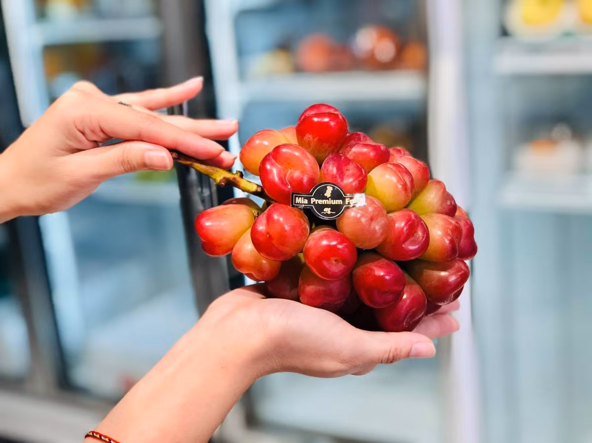 Được biết, đây là loại nho chất lượng loại 1, hàng về theo đường hàng không. Vì vậy, mỗi kg nho có giá bán lên tới 2,25 triệu đồng. Ảnh: Mia Fruits