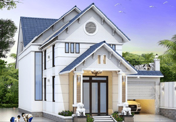 Nhà cấp 4 mái thái có gác lửng và gara để xe. Thiết kế này vừa tăng diện tích sử dụng vừa đảm bảo tính thẩm mỹ. Ảnh: Internet.