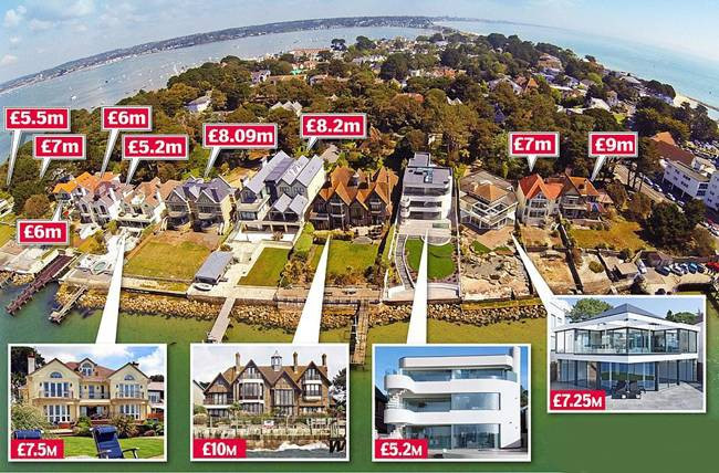 Trên con đường dài khoảng 300m nằm trên một bán đảo ở khu vực Sandbanks (Anh) có tới 13 biệt thự "khủng" có tầm nhìn ra biển.