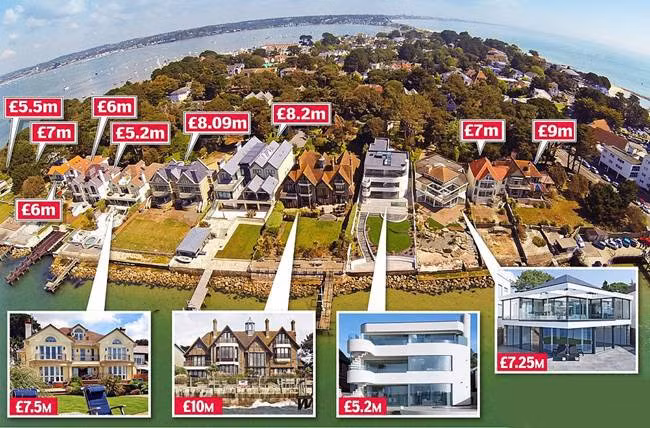 Trên con đường dài khoảng 300m nằm trên một bán đảo ở khu vực Sandbanks (Anh) có tới 13 biệt thự "khủng" có tầm nhìn ra biển.