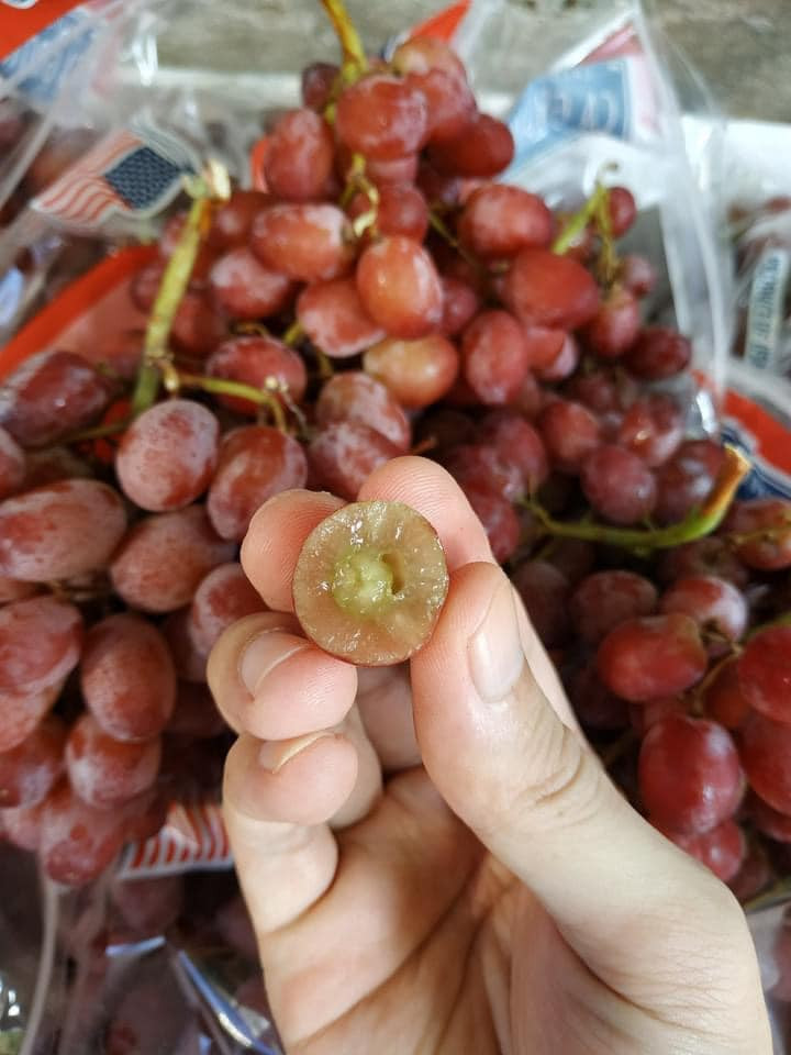 Chị Lan nói: "Dù cũng biết đây là nho Trung Quốc nhưng tôi vẫn mua bởi thấy cuống tươi, ngon, giá lại vừa túi tiền. Khi ăn tôi thường ngâm nước muối sạch sẽ để đảm bảo vệ sinh". Nguồn ảnh: Facebook