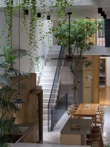 Tầng trệt được dùng là chỗ kinh doanh, còn các tầng trên phần sinh hoạt chung và phần yên tĩnh.