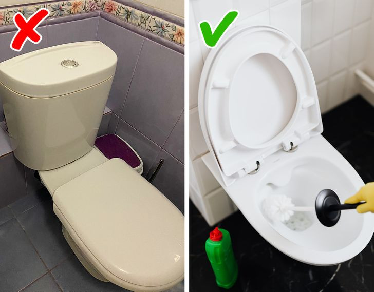 Nếu có thể, hãy giấu bể nước bồn cầu trong tường. Rất đơn giản: không có bể có nghĩa là không có bề mặt bổ sung để bụi bám vào. Nguồn ảnh: Brightside