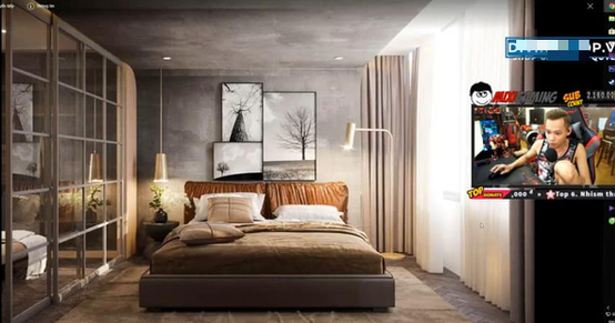 Phòng ngủ ấm cúng của hai vợ chồng Độ Mixi. Ảnh chụp màn hình