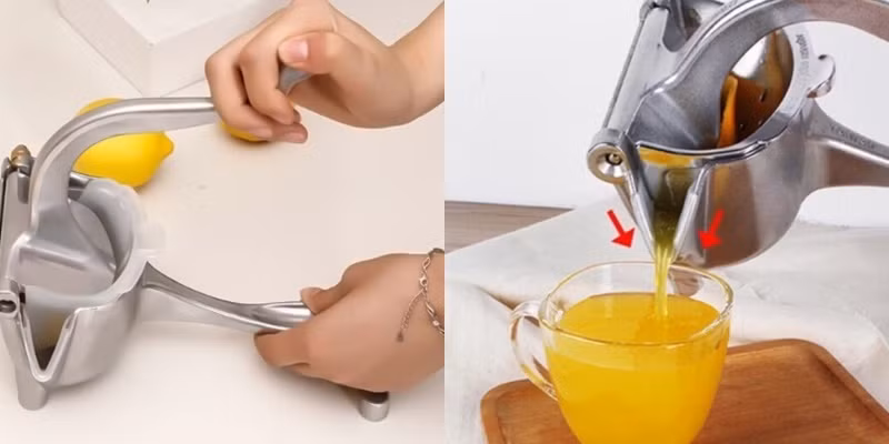 Một loại máy ép hoa quả thủ công, được quảng cáo là vận hành bằng trục xoắn, có thể đẩy rau, củ quả xuống khu vực nghiền để ép lấy nước. Đặc biệt hơn, có thể tách riêng phần bã và nước, vô cùng tiện lợi. Ảnh: TT&amp;VH