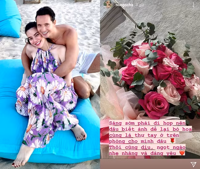 Dịp 20/10 vừa qua, Hà Hồ khoe món quà ngọt ngào từ Kim Lý. Đó là một bó hoa hồng lãng mạn. Ảnh: FBNV