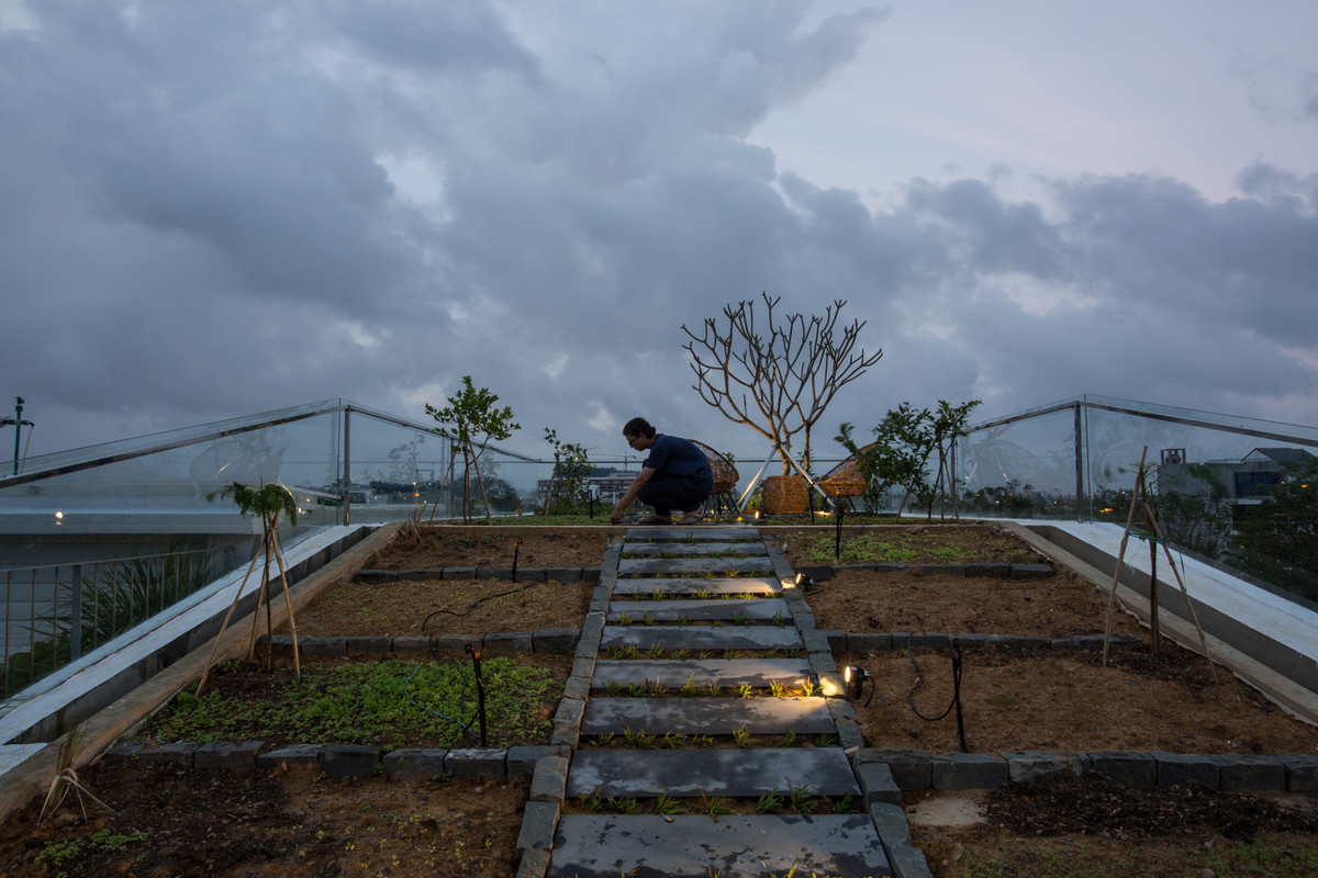 Khu vườn sử dụng hệ thống tưới nước tuần hoàn tự động, phân phối từ nước mưa.