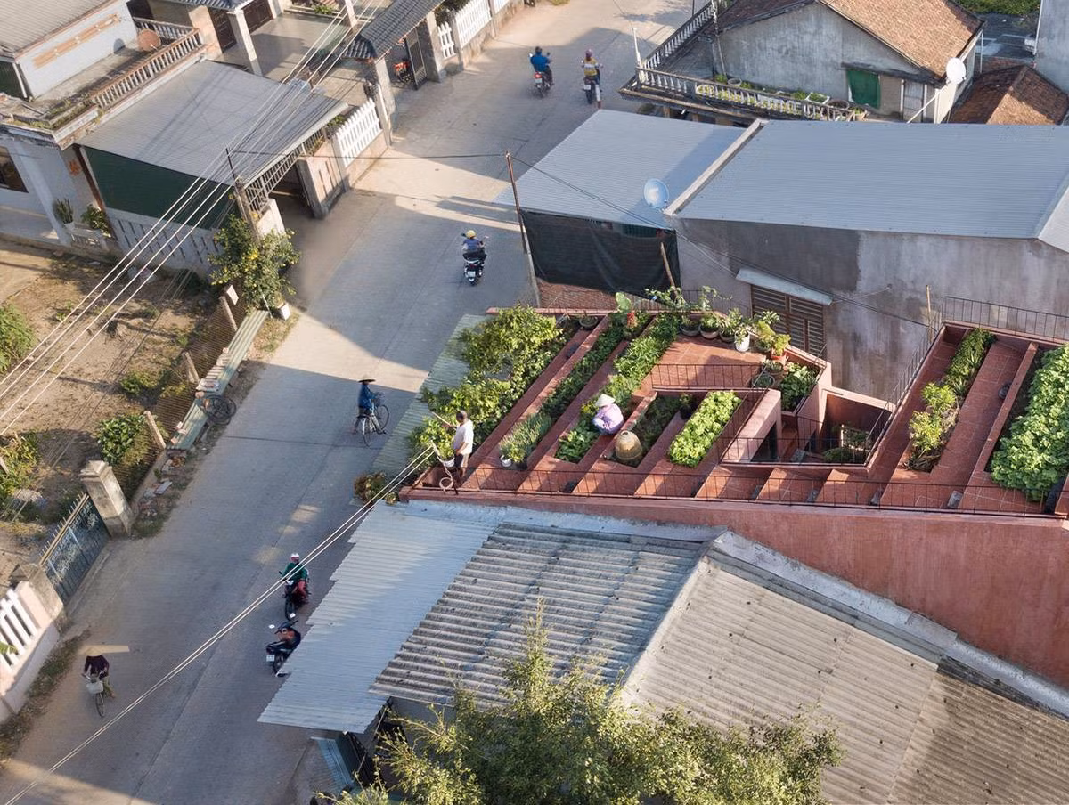 Một căn nhà khác ở Quảng Ngãi có diện tích 190 m2 được thiết kế vườn rau bậc thang ngay trên tầng thượng khiến nhiều người ngưỡng mộ.