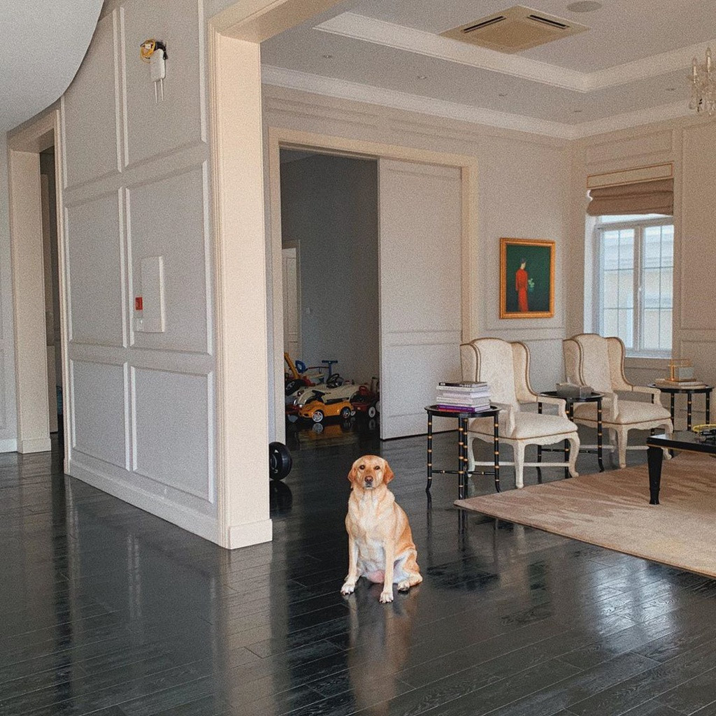 Phòng khách có diện tích khá lớn, nội thất tối giản, hạn chế các chi tiết rườm rà. Ảnh: FBNV