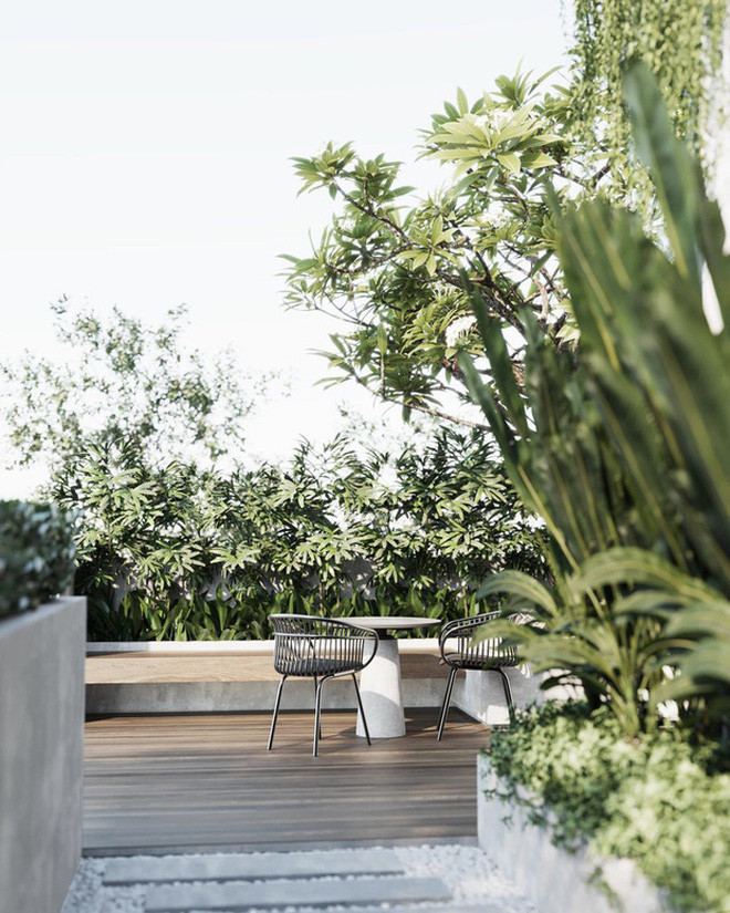 Mảng sân ngoài trời rộng rãi, thoáng mát, tựa như một quán cafe trong nhà. Nguồn ảnh: FBNV.