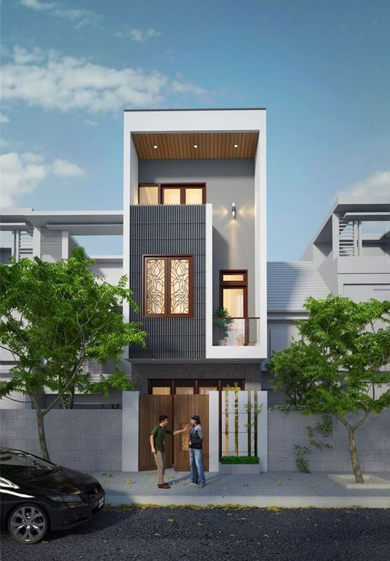 Mẫu nhà 3 tầng tạo hình đơn giản như một chiếc hộp với các đường thẳng vuông vức. Ảnh: Kientrucroman.