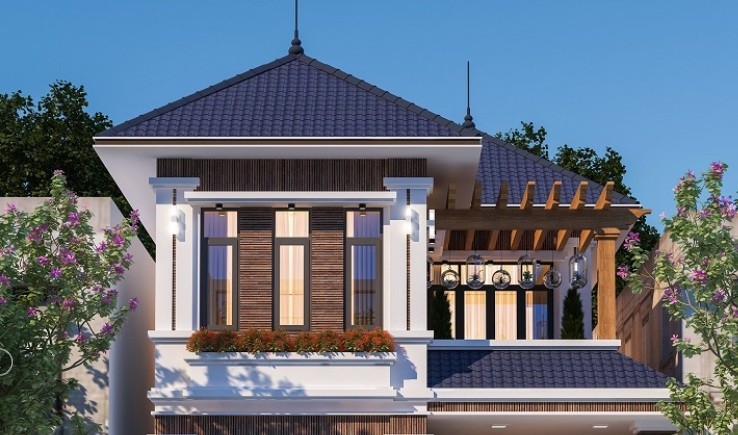 Thiết kế nhà mái Nhật được du nhập về Việt Nam từ rất nhiều năm trước nhưng vẫn là kiểu nhà được lòng của hầu hết tất cả gia chủ trong năm qua. Ảnh: Otium.