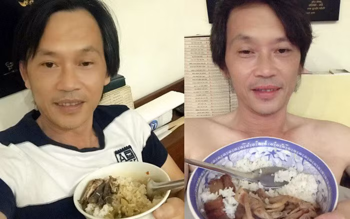 Trong một số chương trình, khi quay xong gameshow, người hâm mộ vẫn thấy anh ngồi ăn vội tô mì, chiếc bánh rất đơn sơ. Ảnh: Internet