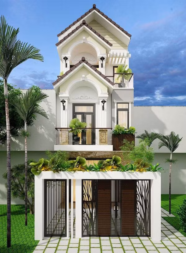 Thiết kế mặt tiền thoáng đãng xen lẫn hệ thống cây xanh trở thành một đặc điểm nổi bật của công trình. Ảnh: Dhahome.