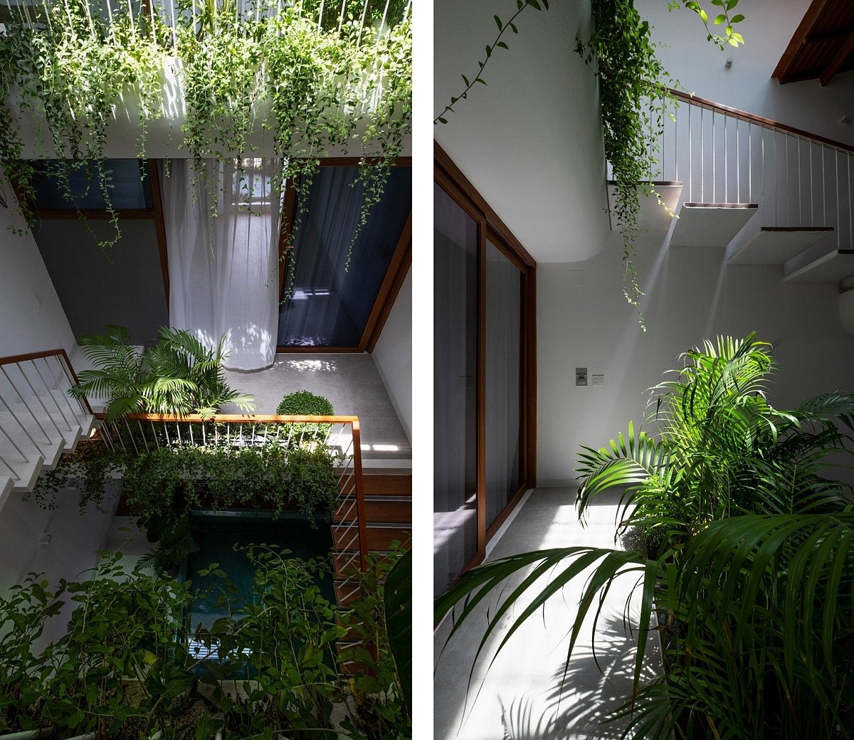 Nhà có 8 khoảng trồng cây, được ví như tám "khu vườn nhỏ", và một khoảng sân cuối nhà.