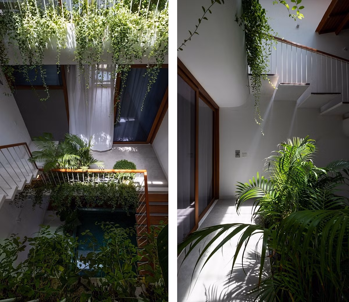 Nhà có 8 khoảng trồng cây, được ví như tám "khu vườn nhỏ", và một khoảng sân cuối nhà.