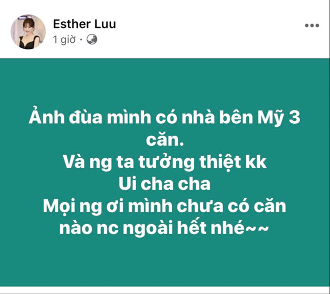 Tuy nhiên, sau đó, Hari Won cho biết: "“Ảnh đùa mình có nhà bên Mỹ 3 căn và người ta tưởng thiệt. Ui cha cha, mọi người ơi mình chưa có căn nào ở nước ngoài hết nhé”.