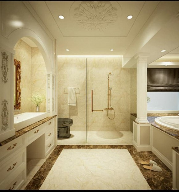 Phòng tắm tiện nghi không kém khách sạn.