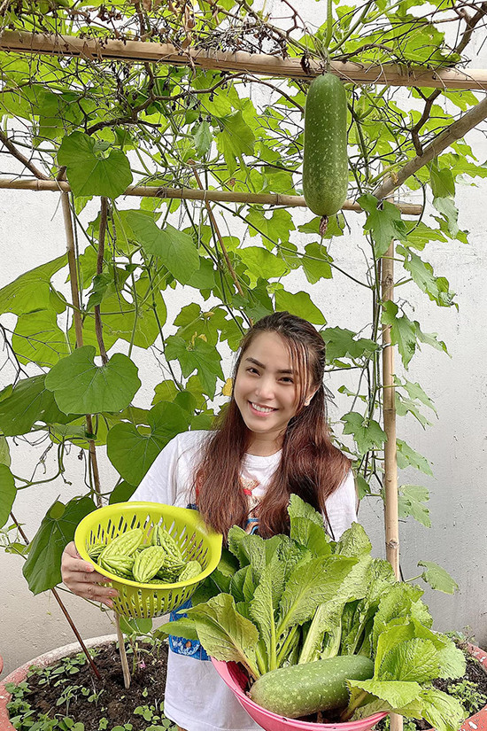 Vợ chồng ca sĩ Hải Băng cũng có vườn trên sân thượng tại nhà ở TP HCM.