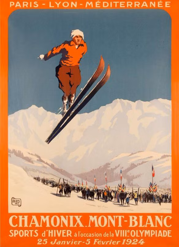 Poster của Thế vận hội mùa Đông đầu tiên năm 1924. Ảnh: The Sun.