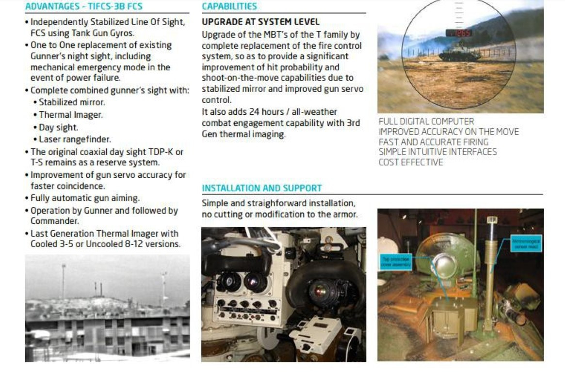 Theo giới thiệu từ nhà sản xuất, tổ hợp FCS TIFCS-3BU bao gồm máy tính đạn đạo số hóa đi kèm cảm biến khí tượng, có khả năng tự động lấy phần tử pháo khi đo xa tương tự loại 1A45 lắp trên xe tăng chiến đấu chủ lực T-90.