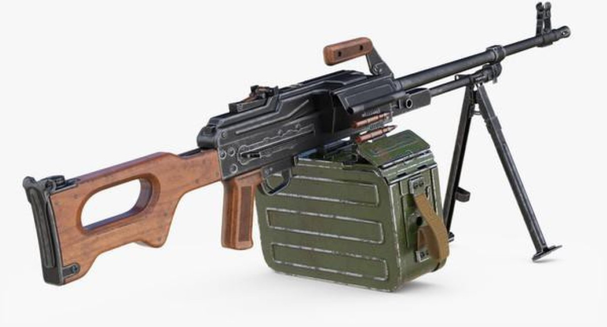 PK có trọng lượng 7,7kg, chiều dài 1203mm, nòng dài 658mm, cỡ nòng 7,62mm.