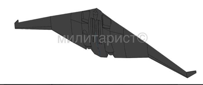 Theo hình mẫu này, có thể thấy oanh tạc cơ PAK DA có thiết kế hai động cơ, tuy nhiên họng hút gió vào của hai động cơ này vẫn chưa rõ được đặt ở đâu.