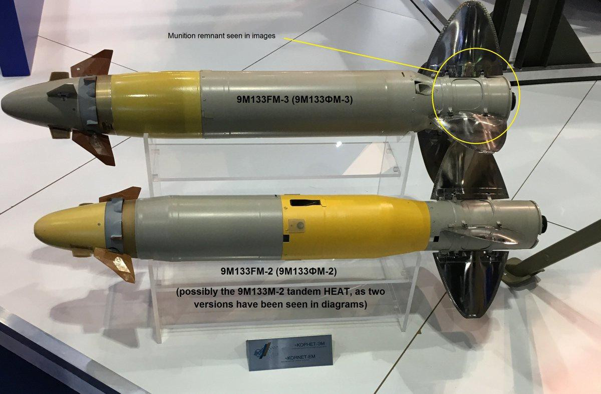 Phiên bản 9M133FM-3 có tầm bắn tới 10 km, sử dụng phương thức dẫn đường bám chùm laser, có tốc độ bay 1.150 km/h và đầu nổ phá mảnh nặng 7 kg.