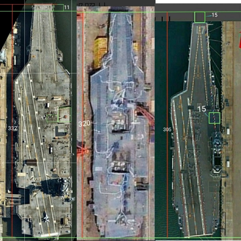 So sánh kích thước với tàu sân bay Sơn Đông của Trung Quốc, tàu Type 003 có chiều dài nhỉnh hơn đôi chút. Tuy nhiên nếu so với tàu sân bay Harry S. Truman - tàu sân bay lớp Nimitz của Hải quân Mỹ - kích thước của Type 003 vẫn là ngắn hơn.