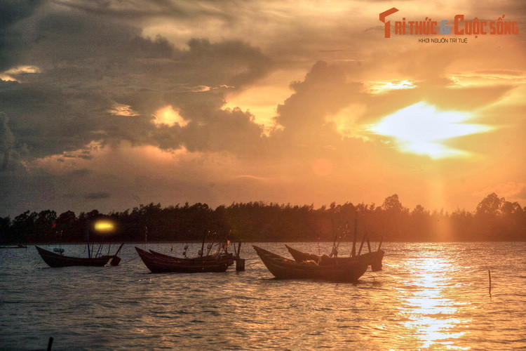 Mặt biển thấm đẫm hoàng hôn.