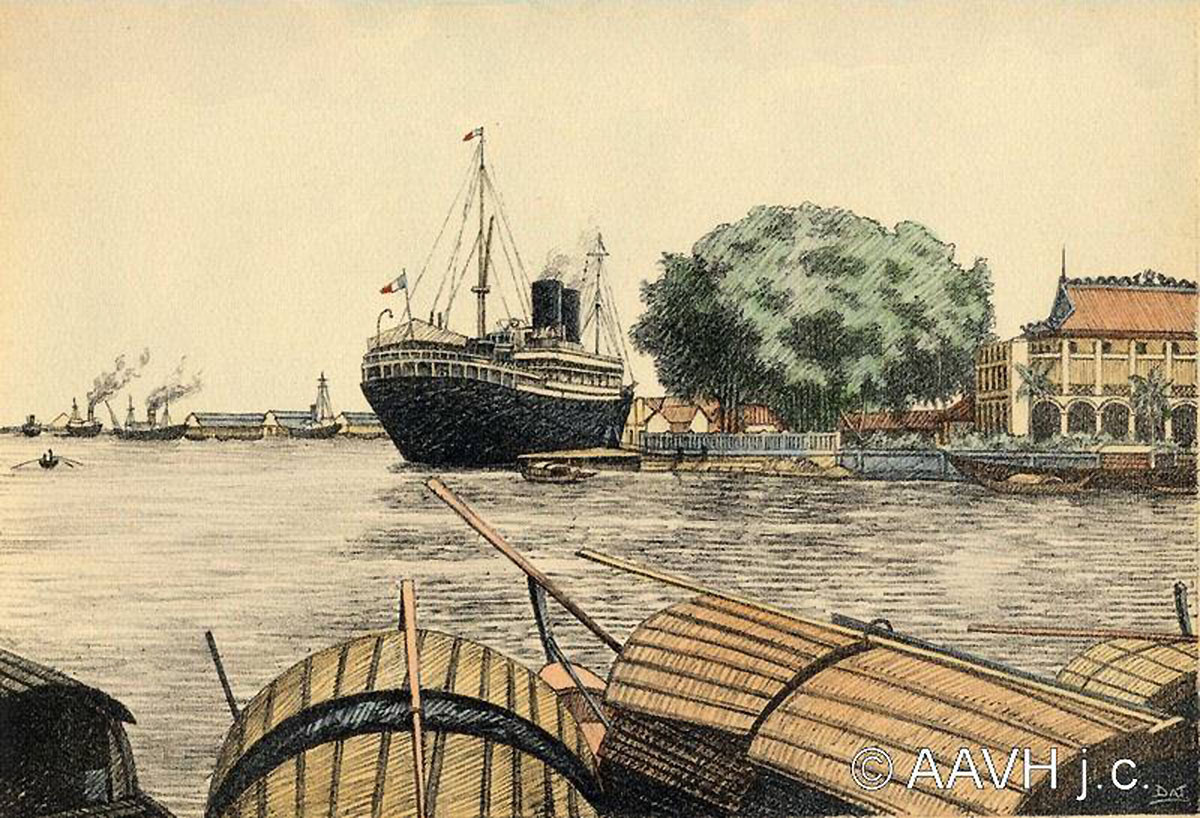Thương thuyền tại bến cảng Nhà Rồng, Sài Gòn, Nam Bộ năm 1935. Ảnh: Parismuseescollections.paris.fr.