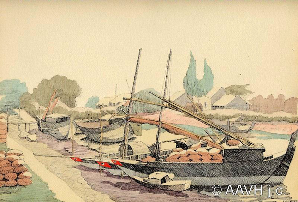 Ghe thuyền trên kênh Bến Nghé, Sài Gòn năm 1935.