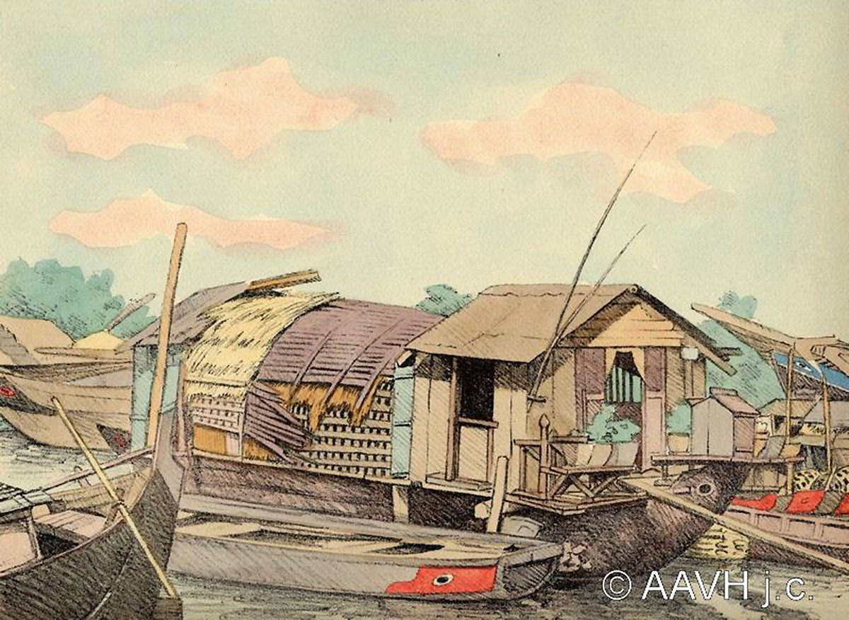 Nhà nổi ở khu vực cầu Ông Lãnh, Sài Gòn.